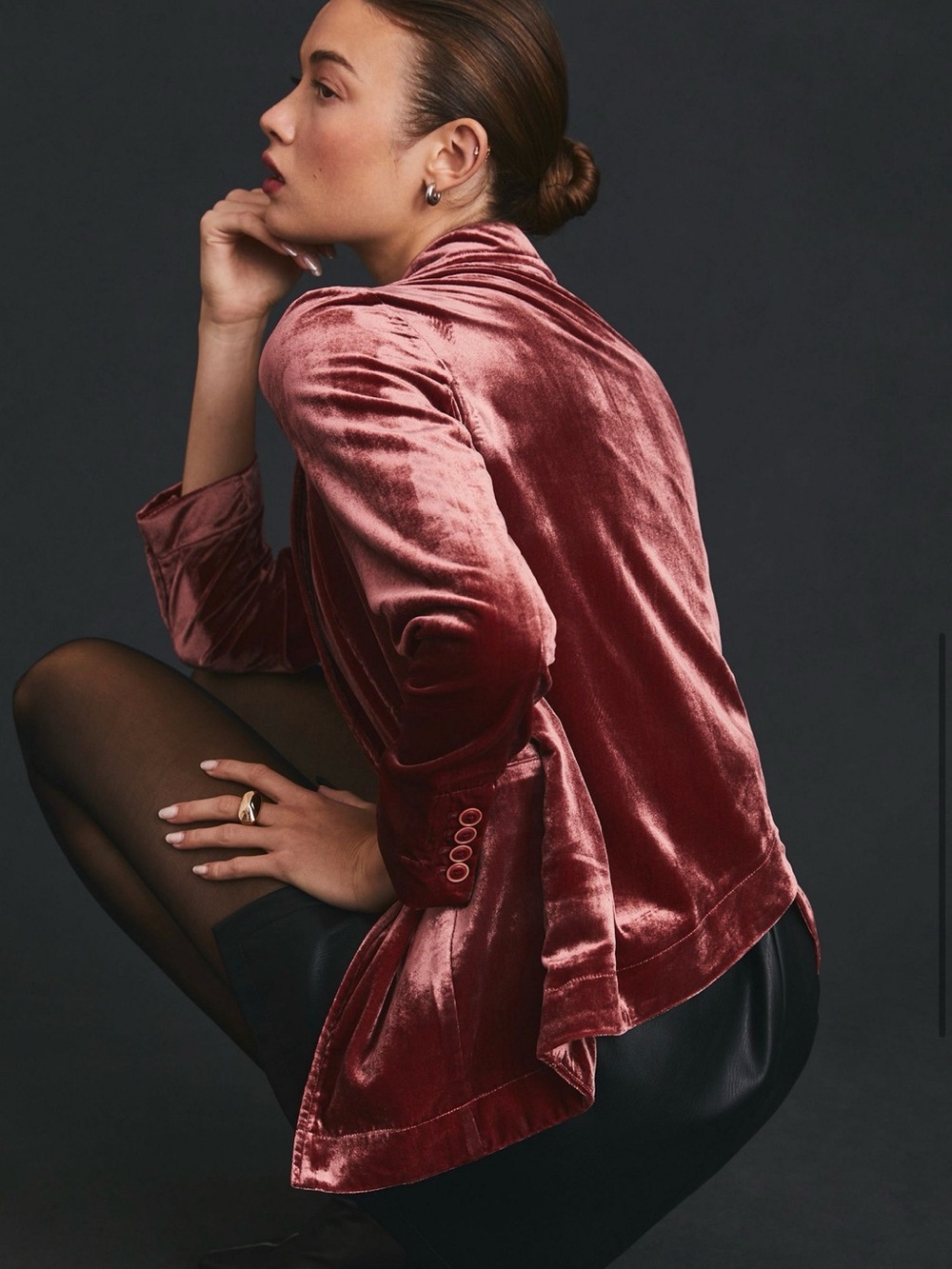 Anthropologie Velvet Criss-Cross Blazer Jacket in Wine L - Picture 3 of 13